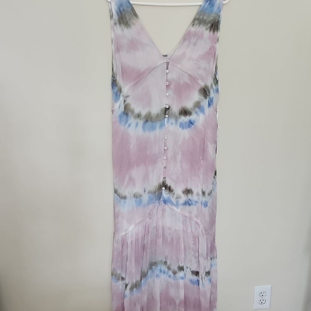Young Fabulous & Broke Tie Dye Pink and White Sleeveless V-Neck Maxi Sundress XL